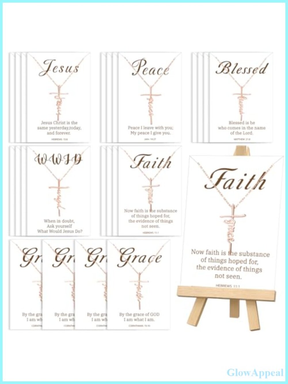 24 Pcs Faith Cross Necklaces with Bible Verse Cards Stainless Steel Religious